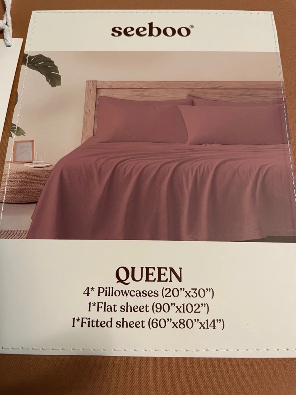 SEEBOO 6-piece Ultra Soft Sheet Set, Deep Pocket, Queen, Mocha